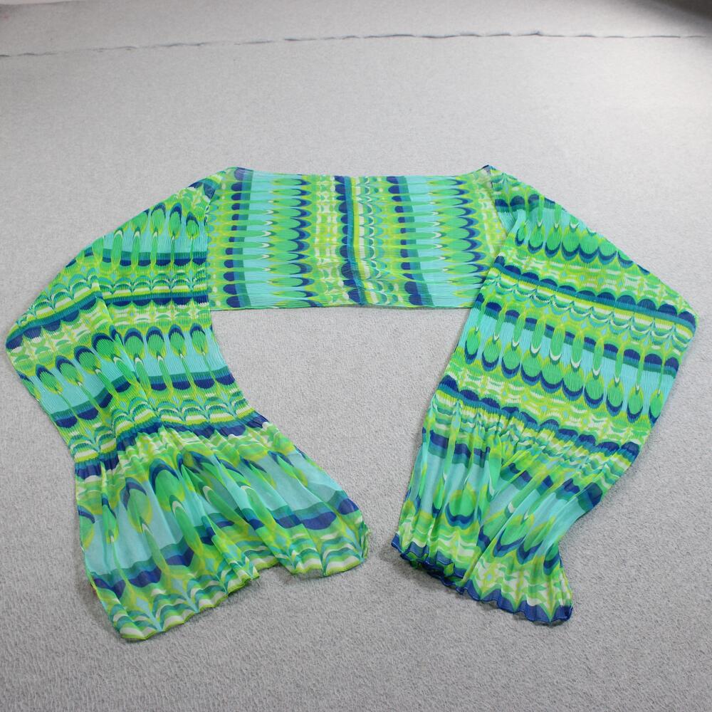 Echo Scarf Women Green Blue Pleat Crinkle Sheer Colorful Artsy Hippie Retro Y2K